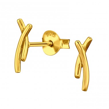 10 mm Es Aranykeresztes Vonalak - 925 Ezüst Egyszerű Stift Fülbevaló A4S49824