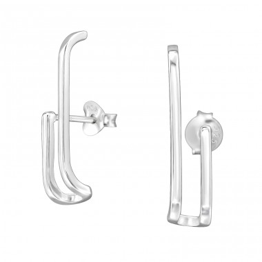 Curved Bar - 925 Sterling Silver Plain Ear Studs A4S49909