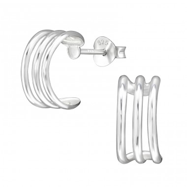11 mm Dreifach-Halbreifen - 925er Silber Glatte Ohrstecker A4S50068