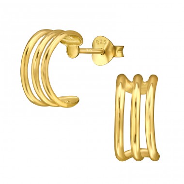 Semicerc Cu Bară Triplă De 11 mm placat cu aut - Argint 925 Cercei Simpli Cu Șurub A4S50069