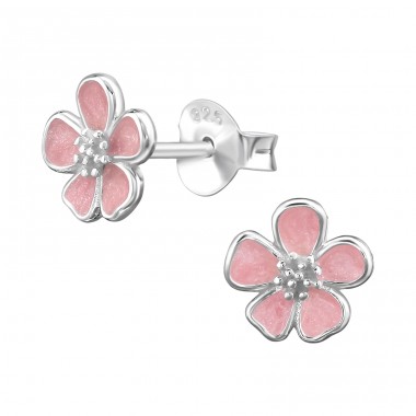 7 mm Große Fünfblättrige Blume - 925er Silber Glatte Ohrstecker A4S50104