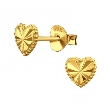 6 mm Faceted Heart Gold Plated - 925 Sterling Silver Plain Ear Studs A4S50265