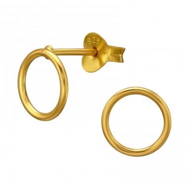 8 mm Golden Open Circle - 925 Sterling Silver Plain Ear Studs A4S50405