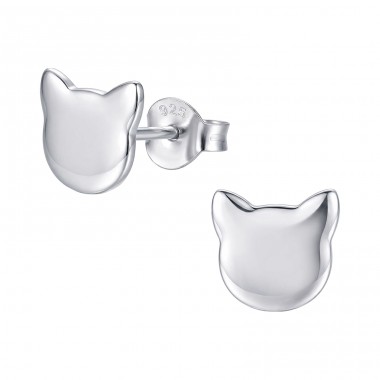 8 mm Cat Face  - 925 Sterling Silver Plain Ear Studs A4S50606