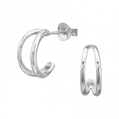 Dvojitý půlkruh - Šperkovní Stříbro 925 Jednoduché Puzetové Náušnice A4S50616