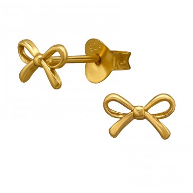 7mm Bow Gold Plated - 925 Sterling Silver Plain Ear Studs A4S51200