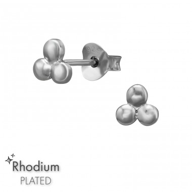 Triple Dots rhodium - 925 Sterling Silver Plain Ear Studs A4S51223