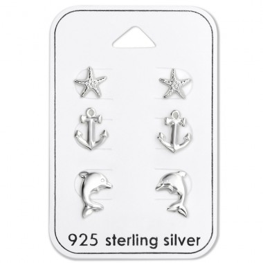 Set of 3x Sea earstuds on card - 925 Sterling Silver Jewellery Sets A4S28490