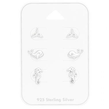 Whales and seahorse on card - 925 Sterling Silver Jewellery Sets A4S42025