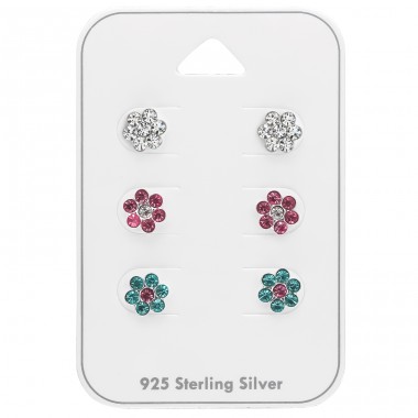 Blumen 3 Paar - Schmuck Silber 925 Silber Sets A4S43796