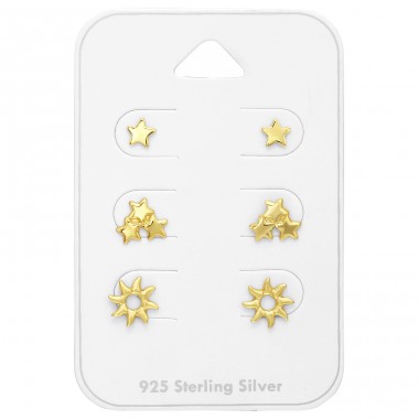Set of 3x pairs of golden Stars - Paper + 925 Sterling Silver Jewellery Sets A4S44786