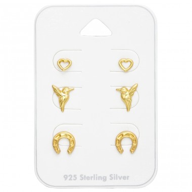 Pozlátený set - srdce, vták, podkova - Šperkové Striebro 925 Strieborné Sety A4S44787