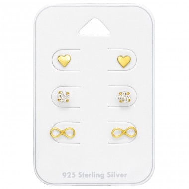 3 Paar vergoldete Einzelohrringe - Schmuck Silber 925 + Papiersilber Sets A4S44790