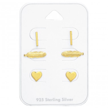 Set of 3x golden pairs on card - Paper + 925 Sterling Silver Jewellery Sets A4S44791