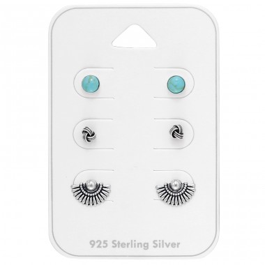 3 Paar Mix-Ohrringe - Schmuck Silber 925 + Papiersilber Sets A4S44793