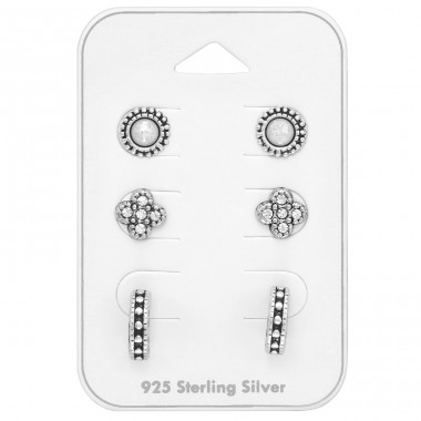 Mix opal/tribal ear studs, 3x pairs on card - Paper + 925 Sterling Silver Jewellery Sets A4S44794