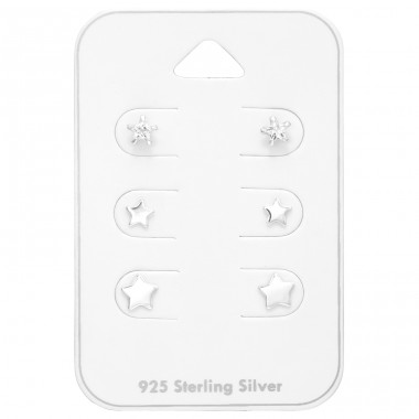 Set of Stars, 3x pairs on card - Paper + 925 Sterling Silver Jewellery Sets A4S44797