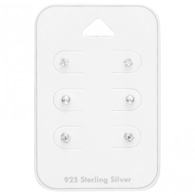 Mini silver studs 3x pairs on card - Paper + 925 Sterling Silver Jewellery Sets A4S44798