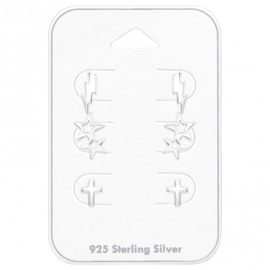 Star, Lightening, Cross earstuds set on card - Paper + 925 Sterling Silver Jewellery Sets A4S44800
