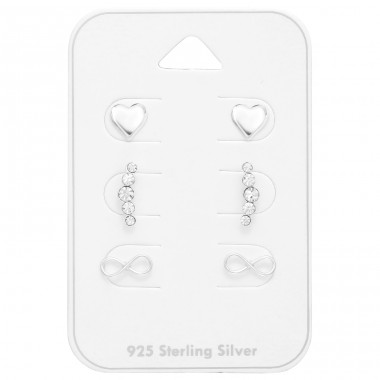 Mix silver earstuds on card 3x pairs - Paper + 925 Sterling Silver Jewellery Sets A4S44802