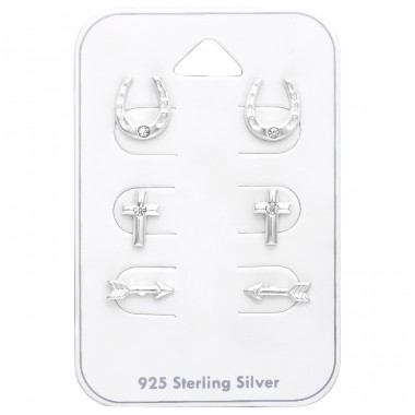 Eartstuds mix on card, 3x silver pairs - Paper + 925 Sterling Silver Jewellery Sets A4S44803