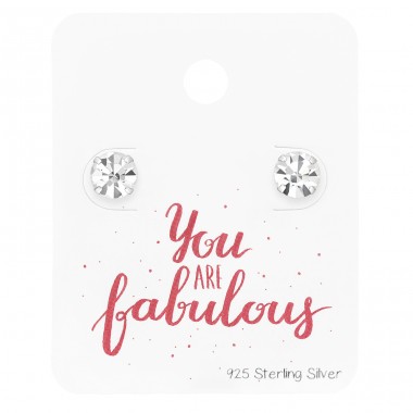 Crystal 6mm studs on card - 925 Sterling Silver Jewellery Sets A4S45488