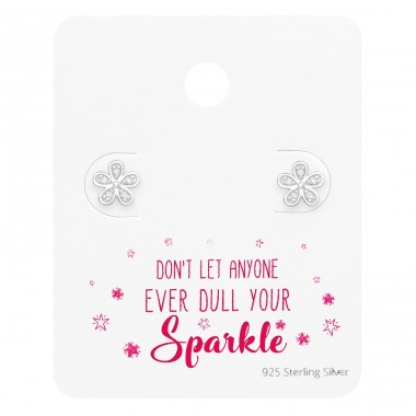 Flower zirconia earstuds on card - 925 Sterling Silver Jewellery Sets A4S45491