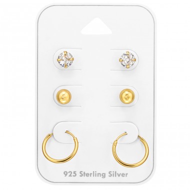 Golden Earrings 3 pairs  - 925 Sterling Silver Jewellery Sets A4S49410