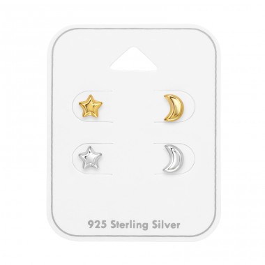 Star & Moon 2 Pairs - 925 Sterling Silver Jewellery Sets A4S49747