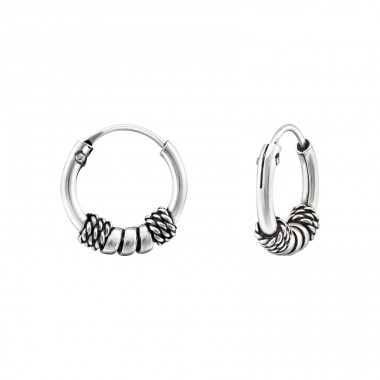 Strieborné 12mm Bali - Striebro 925 Bali kruhové Náušnice A4S16244
