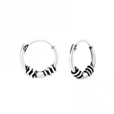 Strieborné 12mm Bali - Striebro 925 Bali kruhové Náušnice A4S18349