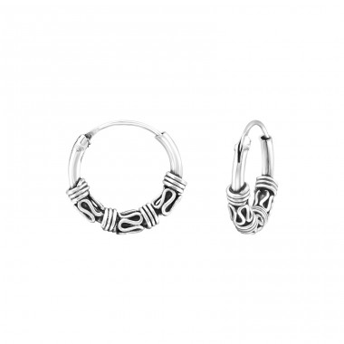 12mm - 925 Sterling Silver Bali Silver Hoops A4S32391