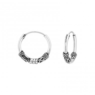 14mm - 925 Sterling Silver Bali Silver Hoops A4S34551