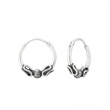 12mm - 925 Sterling Silver Bali Silver Hoops A4S37306