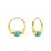 Golden 12mm hoop with turquoise ball - 925 Sterling Silver Bali Silver Hoops A4S42045