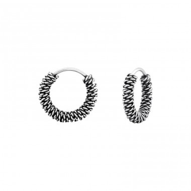 10mm oxidized - 925 Sterling Silver Bali Silver Hoops A4S42483