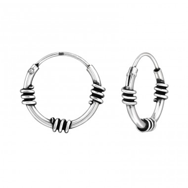 Bali Oxidized - 925 Sterling Silver Bali Silver Hoops A4S49252