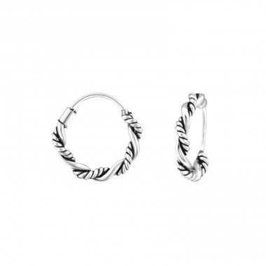 Silber 14mm eingekerbt - 925er Silber Bali Silber Creolen A4S9823