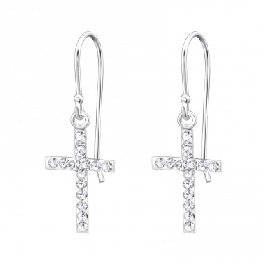 Cross - 925 Sterling Silver Earrings with Crystal stones A4S14408
