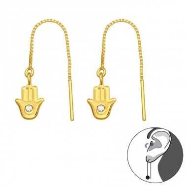 Golden Hamsa hand with crystal - 925 Sterling Silver Earrings With Crystal Stones A4S44259