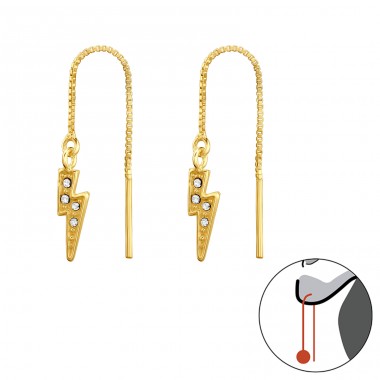 Gold plated Lightning Bolt - 925 Sterling Silver Earrings With Crystal Stones A4S44265