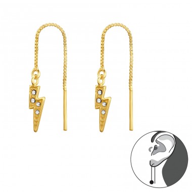 Gold plated Lightning Bolt - 925 Sterling Silver Earrings With Crystal Stones A4S44265