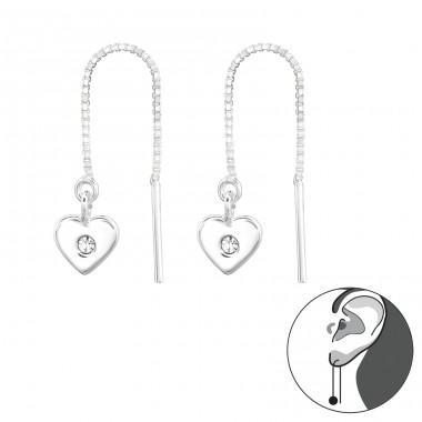 Heart with chain through ear - 925 Sterling Silver Earrings With Crystal Stones A4S44266