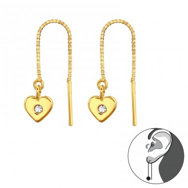 Heart with chain through ear - 925 Sterling Silver Earrings With Crystal Stones A4S44267