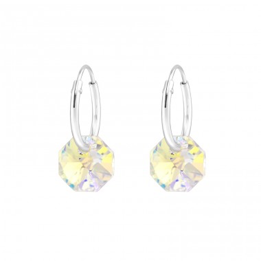 Octagon Earrings with crystals - 925 Sterling Silver Earrings With Crystal Stones A4S46681