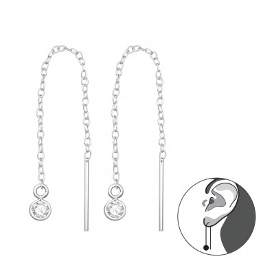 Thread Through Round Earring - 925 Sterling Silver Earrings with Zirconia stones A4S35775