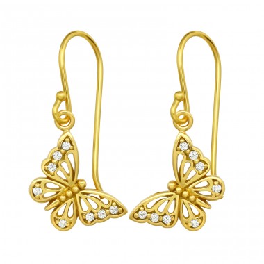 Butterfly - 925 Sterling Silver Earrings with Zirconia stones A4S40129