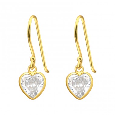 Golden Hanging Heart - 925 Sterling Silver Earrings With Zirconia Stones A4S42070