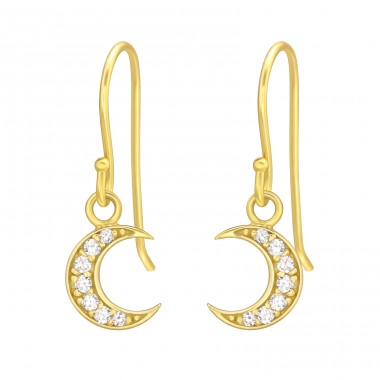 Golden half Moon - 925 Sterling Silver Earrings With Zirconia Stones A4S42072
