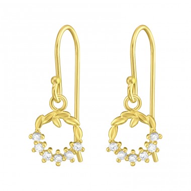 Golden Christmas Wreath - 925 Sterling Silver Earrings With Zirconia Stones A4S42076
